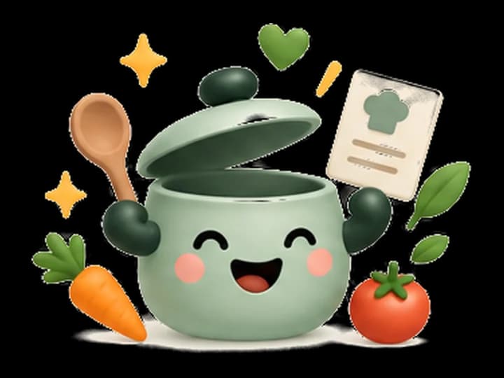 Dishi, the DishDelightful mascot: a smiling sage-green cooking pot